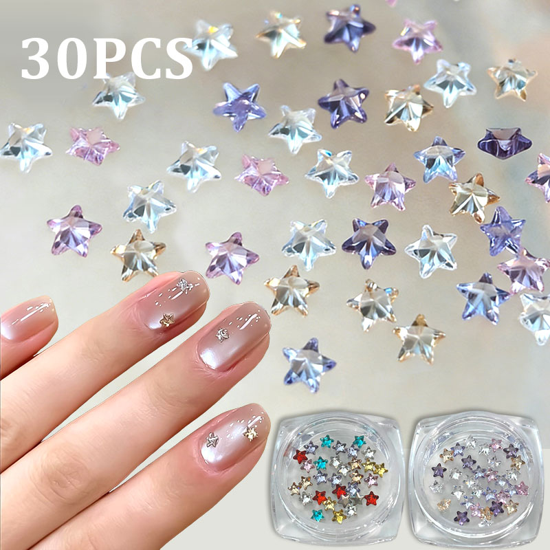 Nail Art Valentines Day - 30개 미니 오각별 지르콘 네일 아트