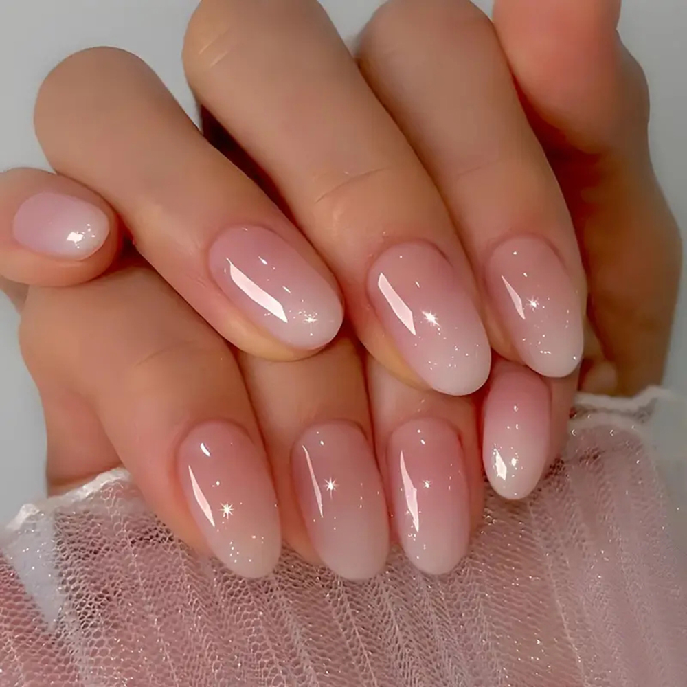 Nail Art Pink - ARTAUG 24PCS 중간 아몬드 Fleshcolor 손톱에