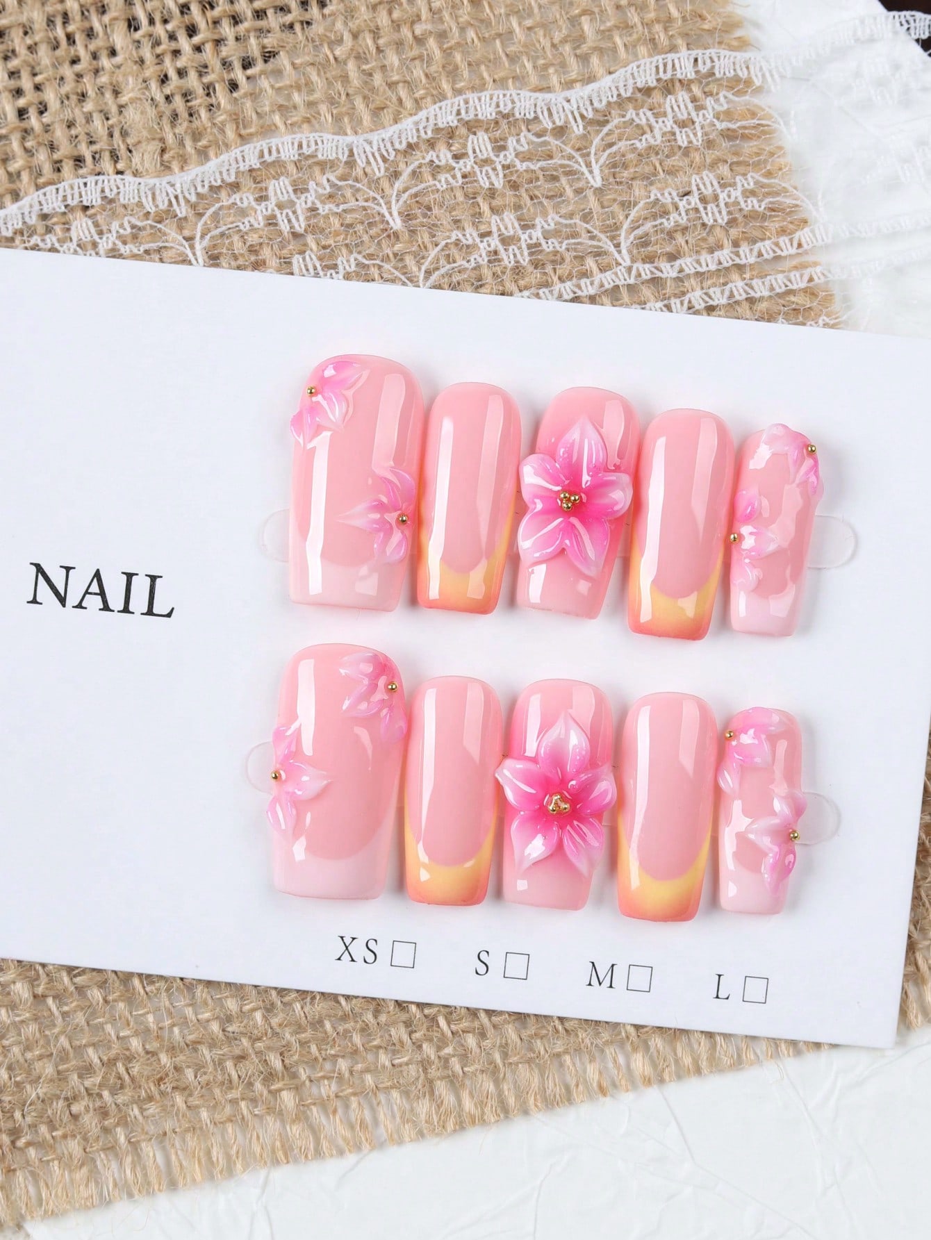 Nail Art Orange - 10개의 중간 길이 직사각형 누드 핑크와