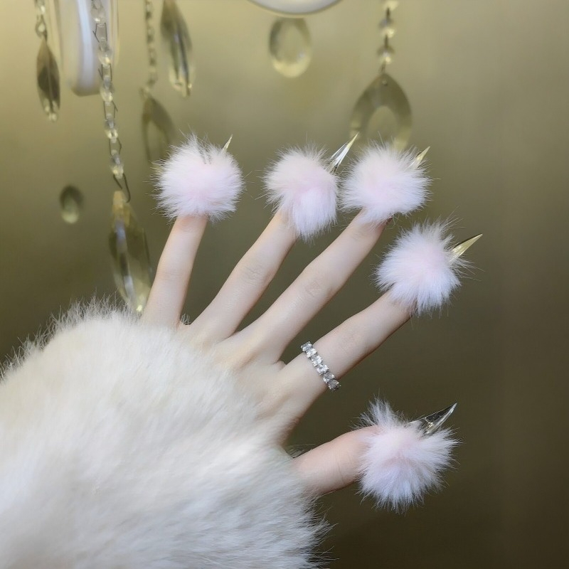 Nail Art Press On - 수제 장식이 들어간 긴 고양이 발톱