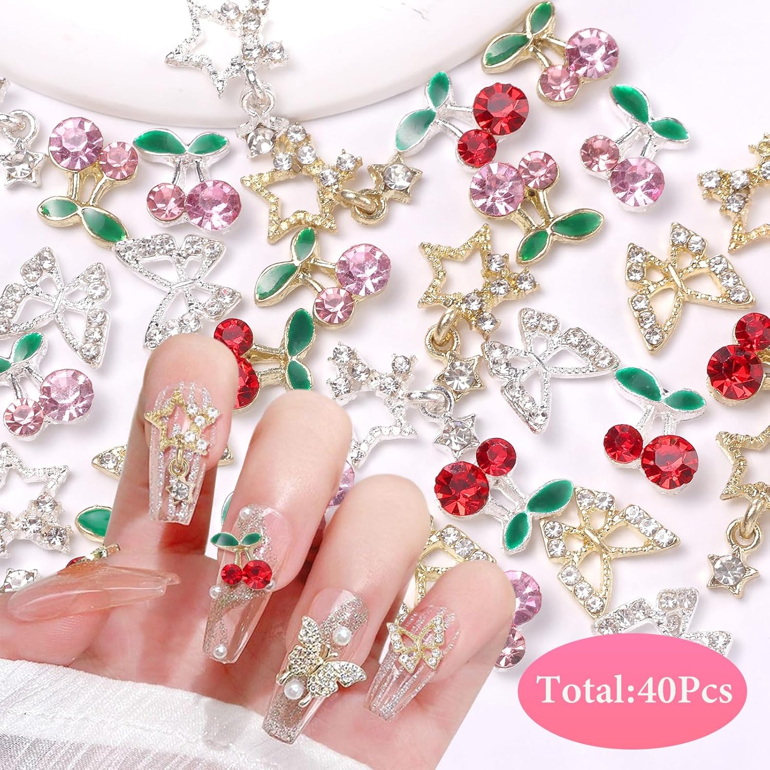 40 Pcs 합금 네일 보석 매력, 실버 골드 3D 나 - Nail Art Valentines Day 리뷰 및 가격