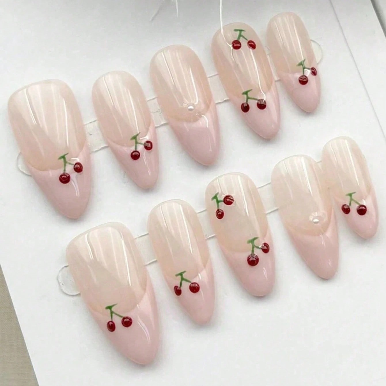 10개 중간 사이즈 아몬드 누드 핑크 핸드페인팅 체리  - Nail Art Pink 리뷰 및 가격