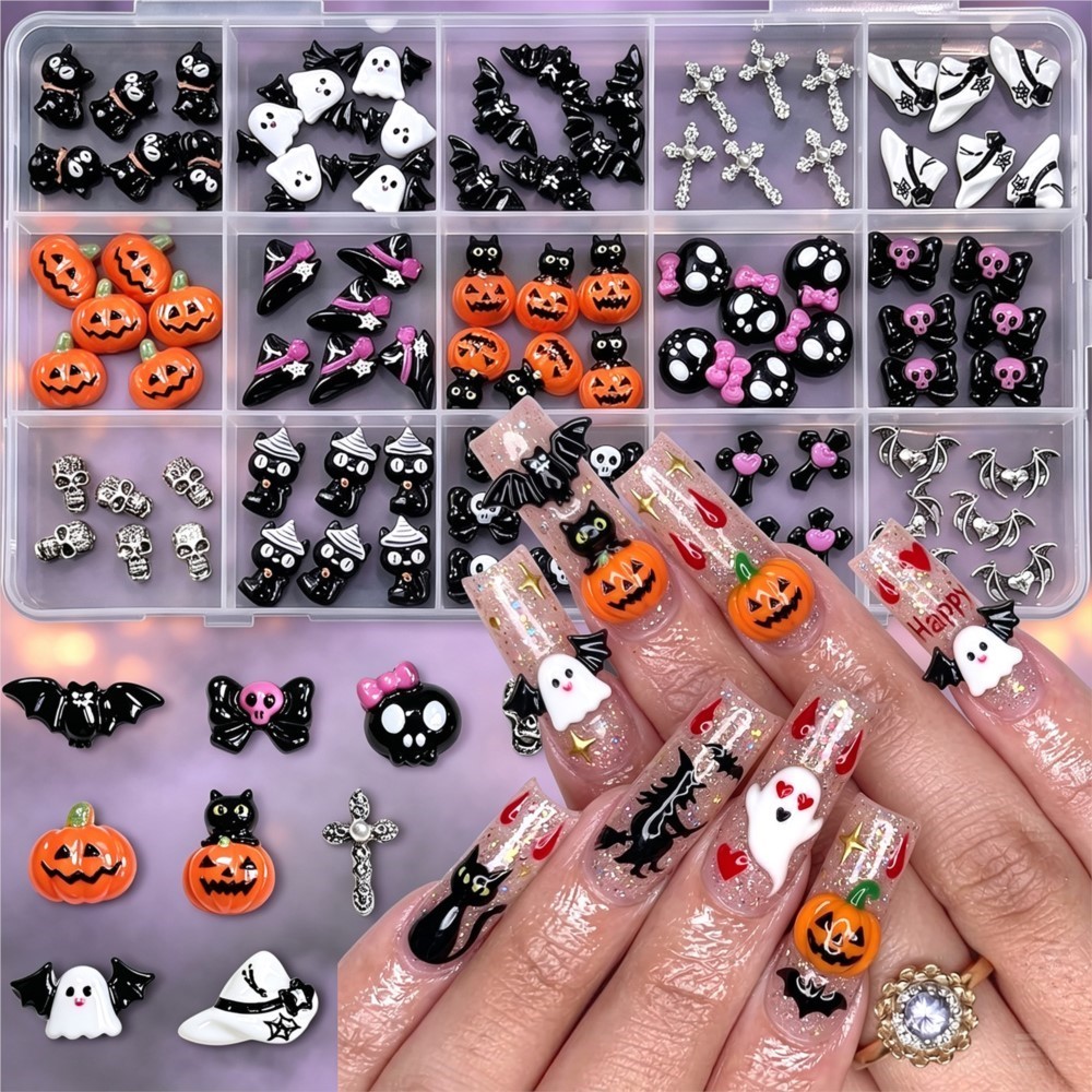 15개들이 3D 할로윈 장식용 네일 스톤 세트: 귀여운 - Nail Art Valentines Day 리뷰 및 가격