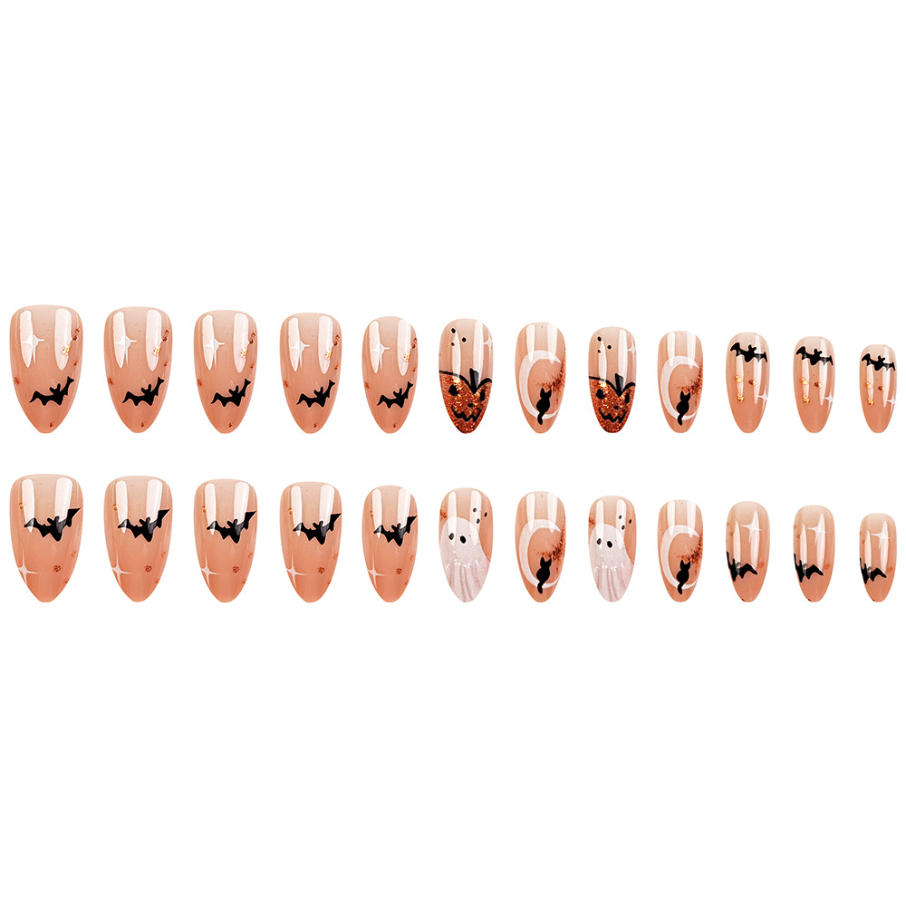 24개 심플 아몬드 프레스온 네일 귀여운 흰색 유령 박 - Nail Art Press On 리뷰 및 가격
