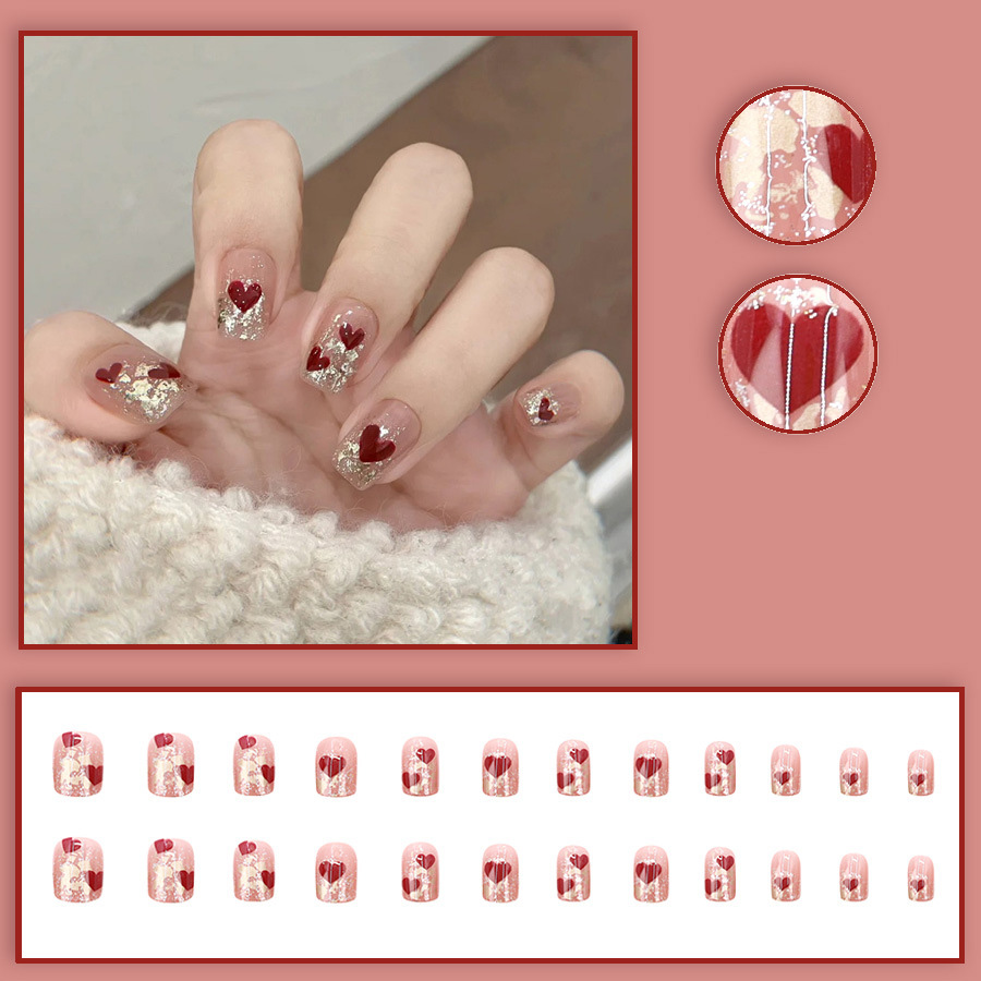24개/세트 여성용 짧은 사각형 가짜 손톱, 귀여운 빨 - Nail Art Press On 리뷰 및 가격