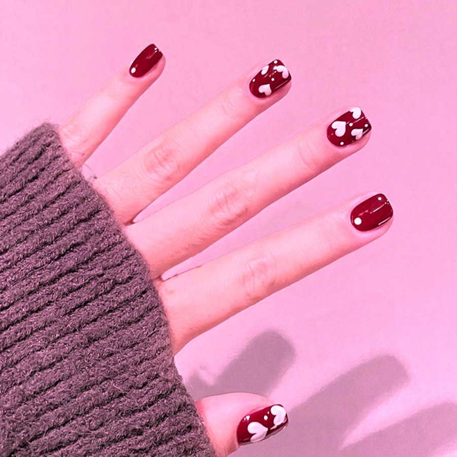 24개/세트 여성용 짧은 사각형 가짜 손톱, 귀여운 빨 - Nail Art Press On 리뷰 및 가격