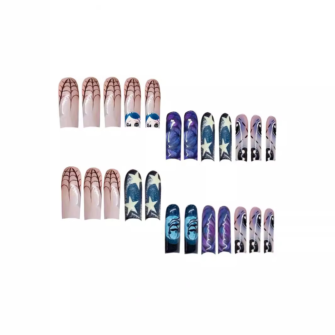 Y2k 스타 그래피티 프레스 네일, 광택 블루 스파이더 - Nail Art Press On 리뷰 및 가격